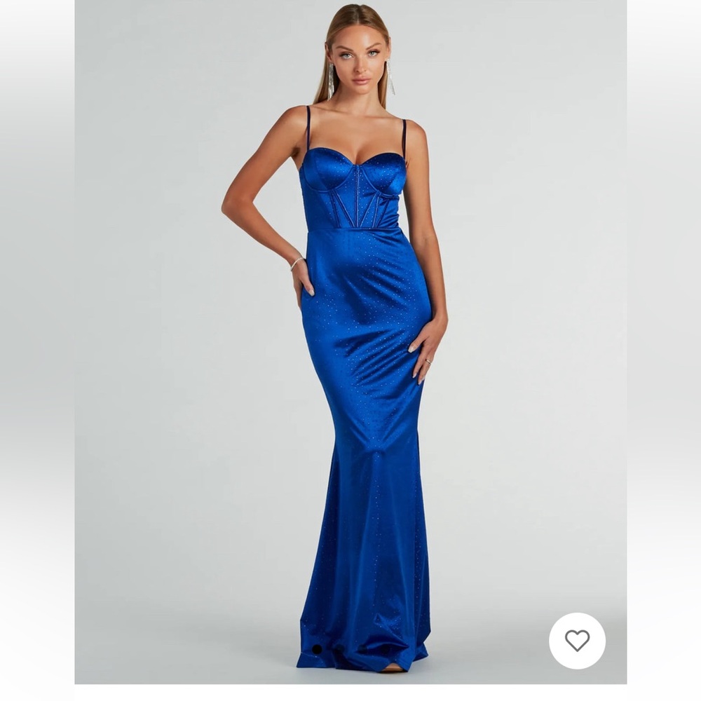 NWT - Windsor - Jaiden bustier rhinestone satin formal royal blue dress